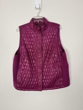 Talbots Quilted Vest Womens 2X Petite Purple Knit Puffer Zip Pockets Sleeveless